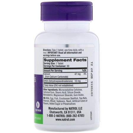 Natrol, DHEA, 10 mg, 30 Tablets:DHEA, المكملات الغذائية