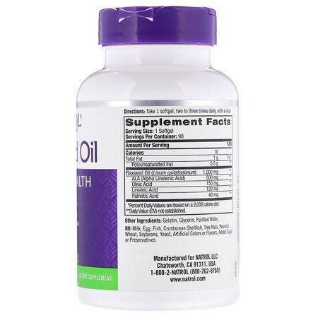 Natrol, Flaxseed Oil, Heart Health, 1,000 mg, 90 Softgels:مكملات بذ,ر الكتان, Omegas EPA DHA