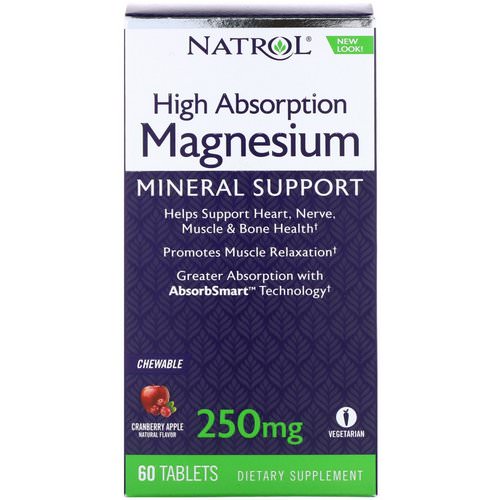 Natrol, High Absorption Magnesium, Cranberry Apple Natural Flavor, 250 mg, 60 Tablets فوائد