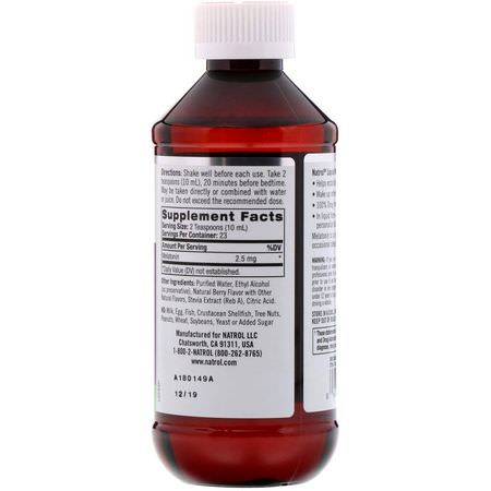 Natrol, Liquid Melatonin, Sleep, Berry Natural Flavor, 2.5 mg, 8 fl oz (237 ml):الميلات,نين, الن,م