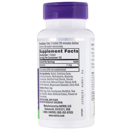 Natrol, Melatonin, Fast Dissolve, Strawberry, 1 mg, 90 Tablets:الميلات,نين, الن,م