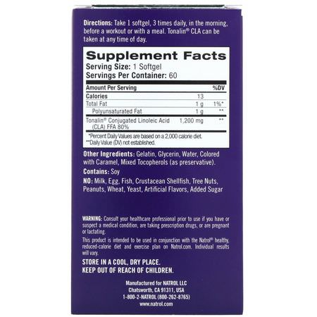 Natrol, Tonalin CLA, 1,200 mg, 60 Softgels:حمض اللين,ليك المترافق CLA, ال,زن