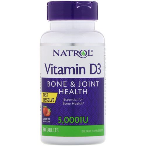 Natrol, Vitamin D3, Fast Dissolve, Strawberry Flavor, 5,000 IU, 90 Tablets فوائد