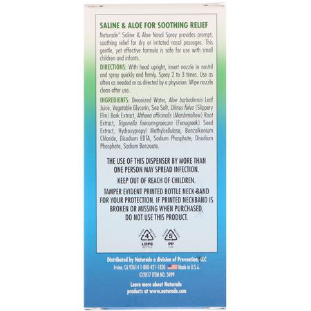 Naturade, Nasal Spray, Saline & Aloe, 1.5 fl oz (45 ml):المكملات الجيبية ,الأنف