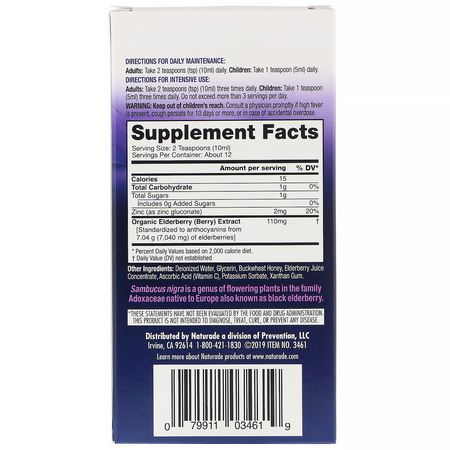 Naturade, Standardized Elderberry Extract Syrup with Vitamin C & Zinc, 4.2 fl oz (125 ml):أنفلونزا, سعال