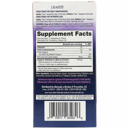Naturade, Standardized Elderberry Extract Syrup with Vitamin C & Zinc, 8.8 fl oz (260 ml):أنفلونزا, سعال