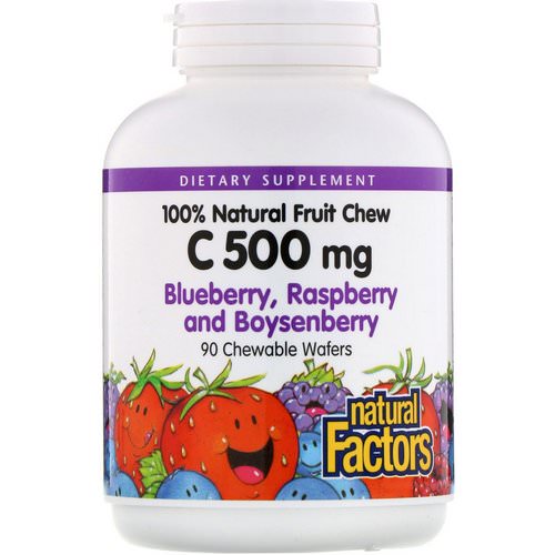 Natural Factors, 100% Natural Fruit Chew C, Blueberry, Raspberry and Boysenberry, 500 mg, 90 Chewable Wafers فوائد