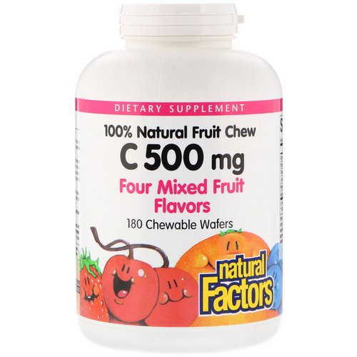 Natural Factors, 100% Natural Fruit Chew C, Four Mixed Fruit Flavors, 500 mg, 180 Chewable Wafers فوائد