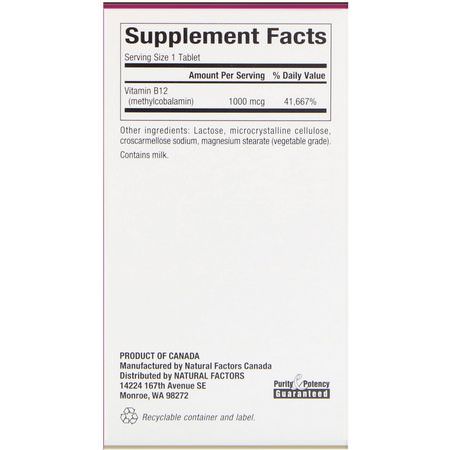 Natural Factors, B12, Methylcobalamin, 1000 mcg, 180 Chewable Tablets:B12, فيتامين B