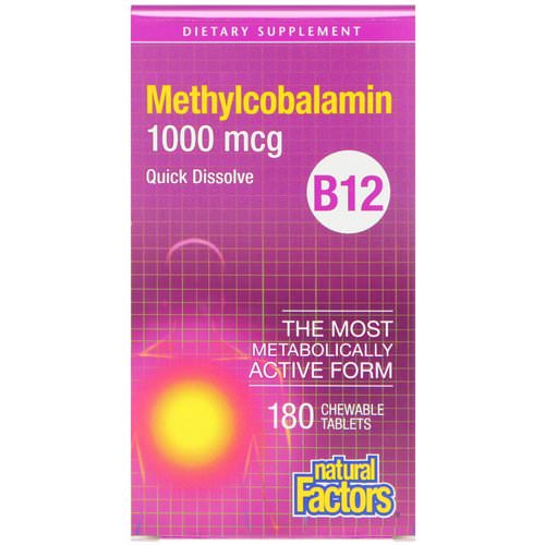 Natural Factors, B12, Methylcobalamin, 1000 mcg, 180 Chewable Tablets فوائد