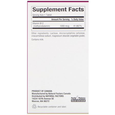 Natural Factors, B12, Methylcobalamin, 1000 mcg, 90 Chewable Tablets:B12, فيتامين B