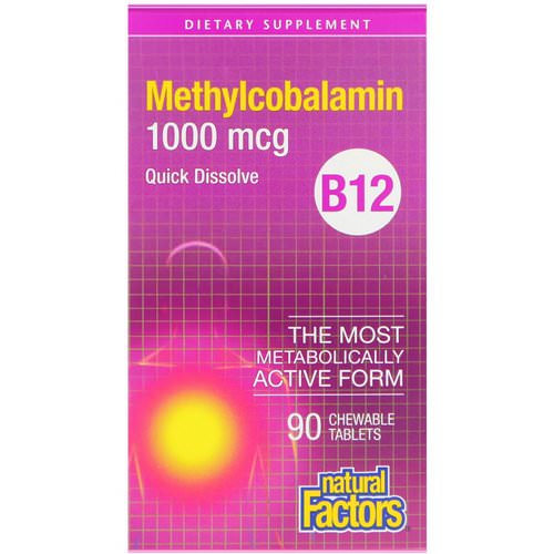 Natural Factors, B12, Methylcobalamin, 1000 mcg, 90 Chewable Tablets فوائد