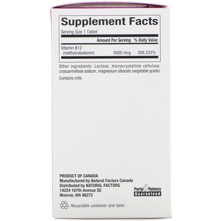 Natural Factors, B12, Methylcobalamin, 5000 mcg, 60 Chewable Tablets:B12, فيتامين B