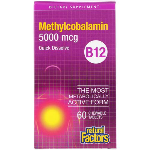 Natural Factors, B12, Methylcobalamin, 5000 mcg, 60 Chewable Tablets فوائد