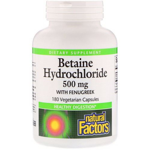 Natural Factors, Betaine Hydrochloride, with Fenugreek, 500 mg, 180 Vegetarian Capsules فوائد