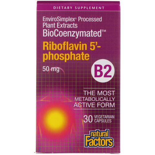 Natural Factors, BioCoenzymated, B2, Riboflavin 5'-Phosphate, 50 mg, 30 Vegetarian Capsules فوائد