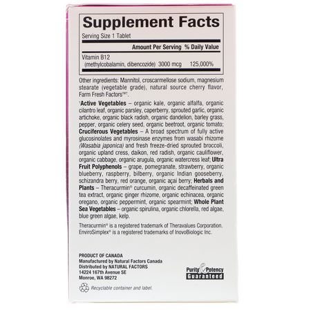 Natural Factors, BioCoenzymated, Methylcobalamin & Dibencozide, 3,000 mcg, 30 Chewable Tablets:B12, فيتامين B