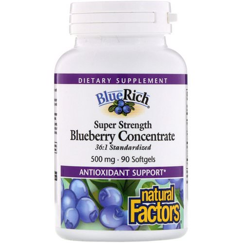 Natural Factors, BlueRich, Super Strength, Blueberry Concentrate, 500 mg, 90 Softgels فوائد