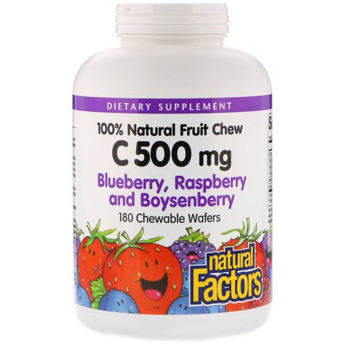 Natural Factors, 100% Natural Fruit Chew C, Blueberry, Raspberry and Boysenberry, 500 mg, 180 Chewable Wafers فوائد