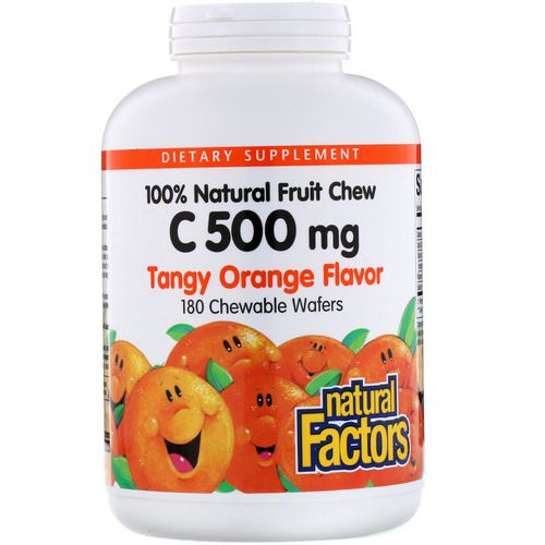 Natural Factors, 100% Natural Fruit Chew C, Tangy Orange Flavor, 500 mg, 180 Chewable Wafers فوائد