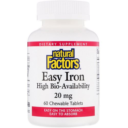 Natural Factors, Easy Iron, Fruit Flavor, 20 mg, 60 Chewable Tablets فوائد
