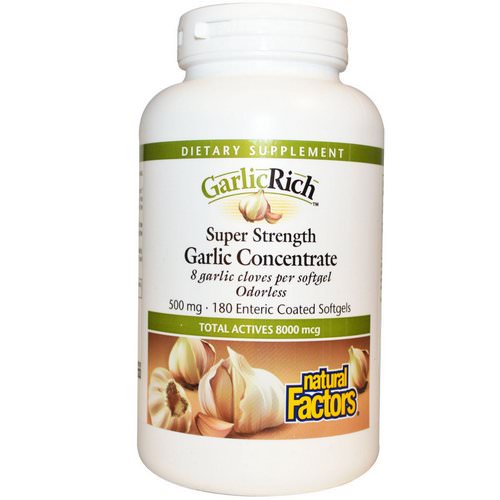 Natural Factors, GarlicRich, Super Strength, Garlic Concentrate, 500 mg, 180 Enteric Coated Softgels فوائد