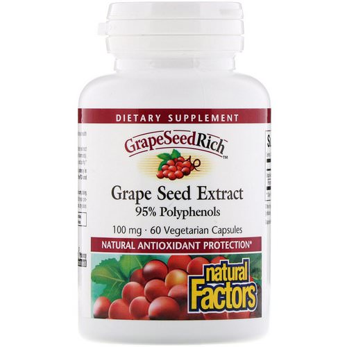 Natural Factors, Grape Seed Extract, 95% Polyphenols, 100 mg, 60 Vetegarian Capsules فوائد