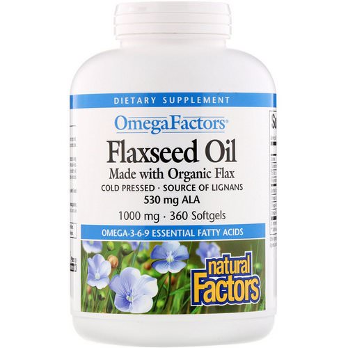 Natural Factors, Omega Factors, Flaxseed Oil, 1000 mg, 360 Softgels فوائد