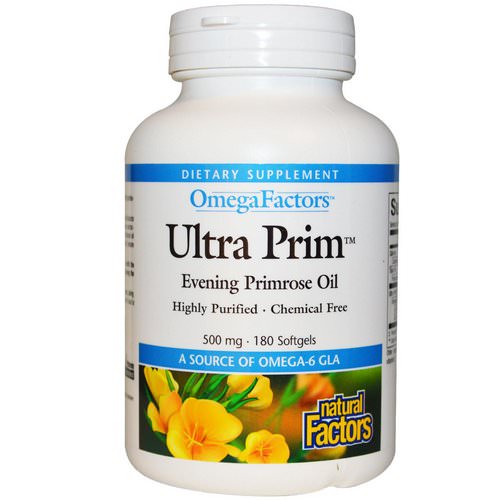Natural Factors, OmegaFactors, Ultra Prim, Evening Primrose Oil, 500 mg, 180 Softgels فوائد