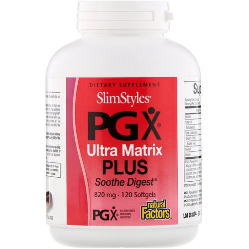 Natural Factors, SlimStyles, PGX Ultra Matrix Plus, Soothe Digest, 820 mg, 120 Softgels فوائد