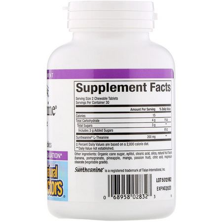 Natural Factors, Stress-Relax, Suntheanine, L-Theanine, 100 mg, 60 Chewable Tablets:L-Theanine,الأحماض الأمينية
