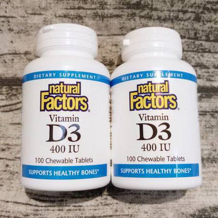 Natural Factors, Vitamin D3, Strawberry Flavor, 400 IU, 100 Chewable Tablets