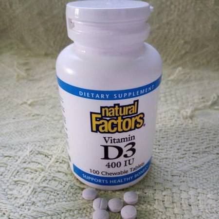 Natural Factors, Vitamin D3, Strawberry Flavor, 400 IU, 100 Chewable Tablets