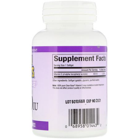 Natural Factors, Vitamin E, Clear Base, 400 IU, 60 Softgels:فيتامين E, الفيتامينات