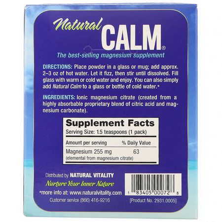 Natural Vitality, Natural Calm, The Anti-Stress Drink, Original, 30 Single-Serving Packs, 0.12 oz (3.3 g) Each:تهدئة, مغنيسي,م