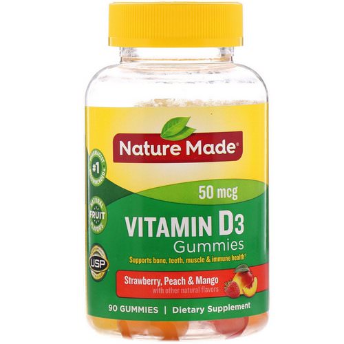 Nature Made, Vitamin D3 Gummies, Strawberry, Peach & Mango, 50 mcg, 90 Gummies فوائد