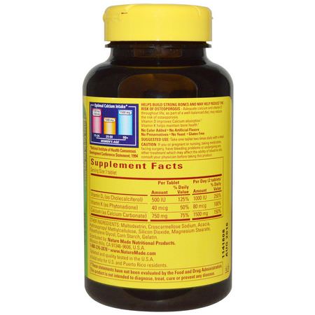 Nature Made, Calcium 750 mg +D + K, 100 Tablets: