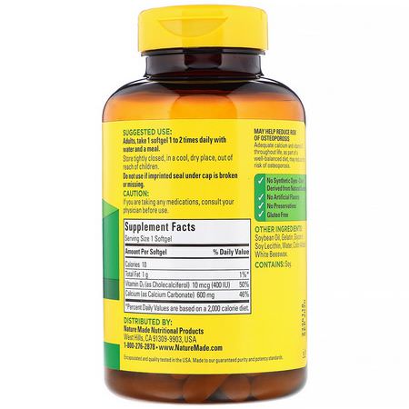 Nature Made, Calcium with Vitamin D3, 600 mg, 100 Softgels: