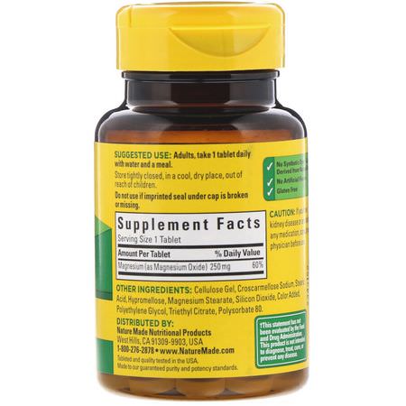 Nature Made, Magnesium, 250 mg, 100 Tablets: