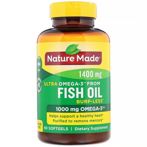 Nature Made, Fish Oil, Ultra Omega-3, Burp-Less, 1,400 mg, 90 Softgels فوائد