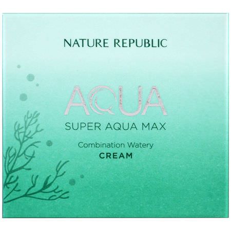 Nature Republic, Aqua, Super Aqua Max, Combination Watery Cream, 2.70 fl oz (80 ml):كريم, مصل حمض الهيال,ر,نيك