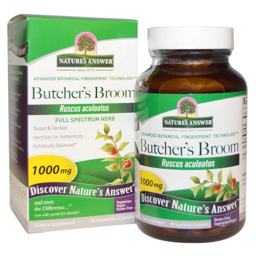 Nature's Answer, Butcher's Broom, Full Spectrum Herb, 1000 mg, 90 Vegetarian Capsules فوائد
