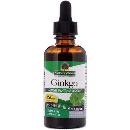 Nature's Answer, Ginkgo, Alcohol-Free, 500 mg, 2 fl oz (60 ml) فوائد