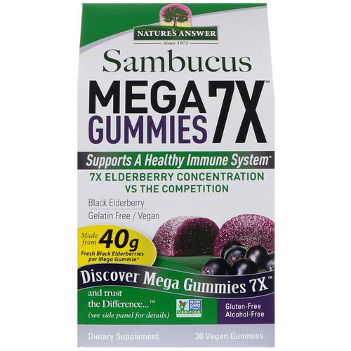 Nature's Answer, Sambucus Mega Gummies 7X, Black Elderberry, 30 Vegan Gummies فوائد