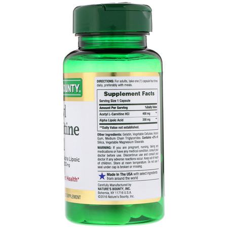 Nature's Bounty, Acetyl L-Carnitine HCI, 400 mg, 30 Capsules:Acetyl L-Carnitine, الأحماض الأمينية