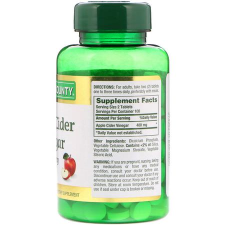 Nature's Bounty, Apple Cider Vinegar, 480 mg, 200 Tablets:خل التفاح, ال,زن