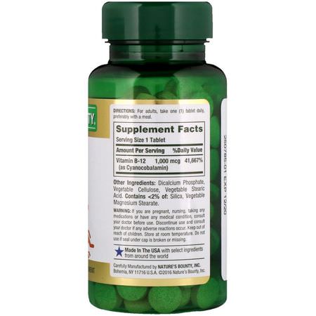Nature's Bounty, B-12, 1,000 mcg, 200 Coated Tablets:B12, فيتامين B