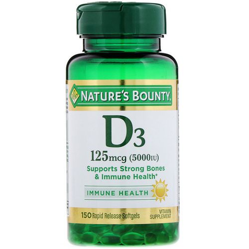 Nature's Bounty, D3, Immune Health, 125 mcg (5,000 IU), 150 Rapid Release Softgels فوائد