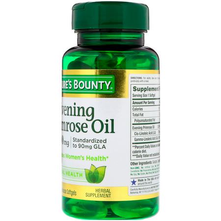 Nature's Bounty, Evening Primrose Oil, 1,000 mg, 60 Rapid Release Softgels:زيت زهرة الربيع المسائية, صحة المرأة