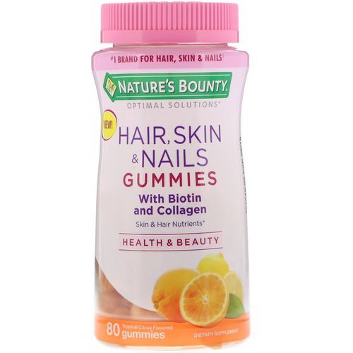 Nature's Bounty, Optimal Solutions, Hair, Skin, & Nails with Biotin and Collagen, Tropical Citrus Flavored, 80 Gummies فوائد